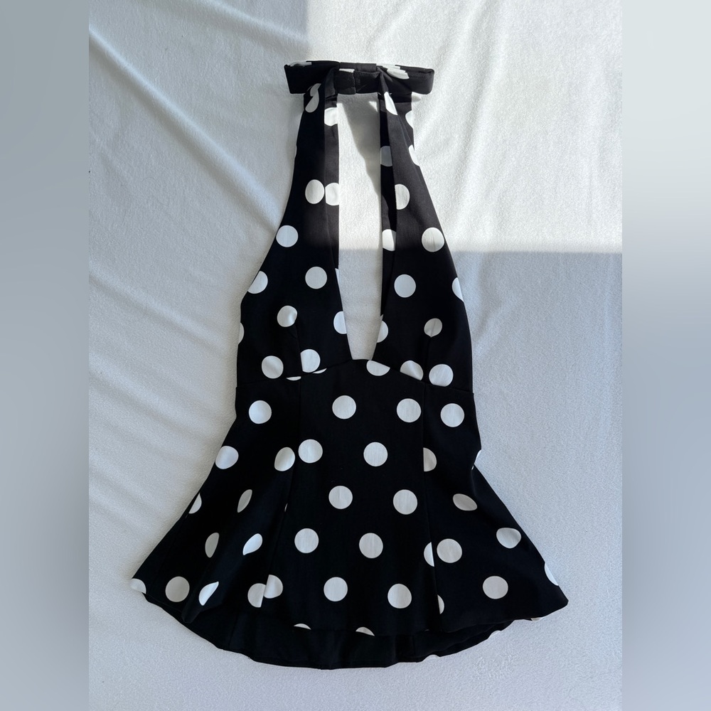 Zara Black and White Polka Dot Halter Top